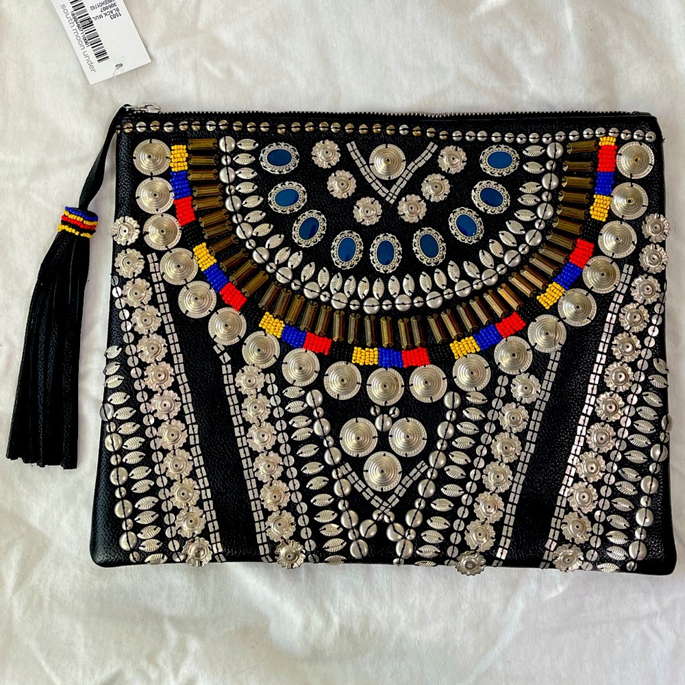 NWT Cleobella Black Leather Embellished Clutch - Picture 2 of 7